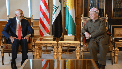 مسعود بارزاني يبحث مع توماس باراك التطورات في سوريا والعراق